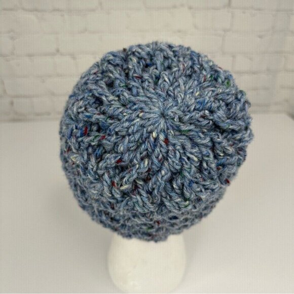 Handmade New Blue Donegal Tweed Wool Basketweave Winter Knit Beanie - Adult S/M - Picture 5 of 10